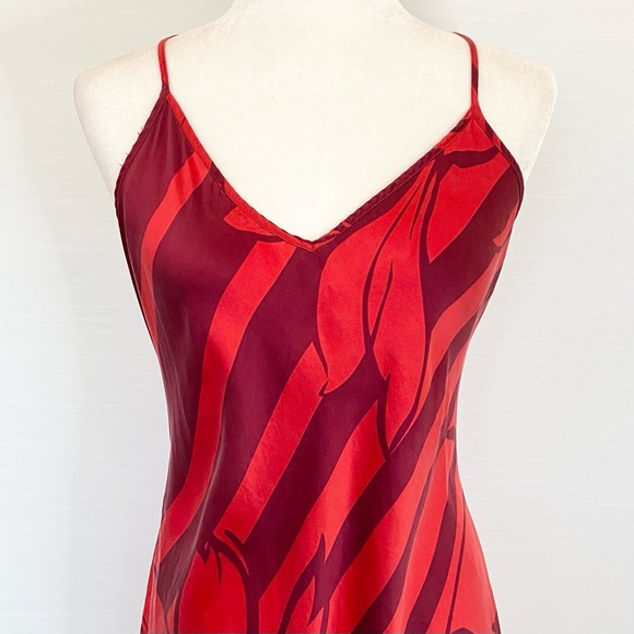 Y2K Victoria’s Secret Silk Bold Red Floral Maxi Gown Vintage Halter Slip Dress - Picture 6 of 11